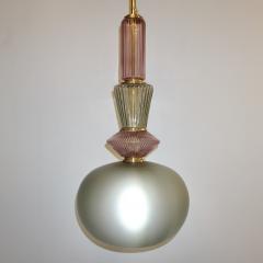 Bespoke Italian Organic Amethyst Gray Green Murano Glass Brass Pendant Light - 2234147