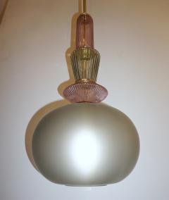 Bespoke Italian Organic Amethyst Gray Green Murano Glass Brass Pendant Light - 2234148