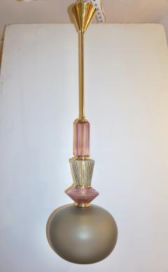 Bespoke Italian Organic Amethyst Gray Green Murano Glass Brass Pendant Light - 2234149