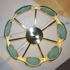 Bespoke Italian Organic Aquamarine Murano Glass Round Brass Chandelier Pendant - 1123392