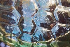 Bespoke Italian Organic Aquamarine Murano Glass Round Brass Chandelier Pendant - 1123400