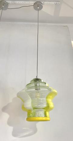 Bespoke Italian Organic Lemon Yellow White Step Tulip Murano Glass Pendant Light - 2912338