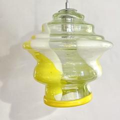 Bespoke Italian Organic Lemon Yellow White Step Tulip Murano Glass Pendant Light - 2912339