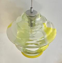 Bespoke Italian Organic Lemon Yellow White Step Tulip Murano Glass Pendant Light - 2912345