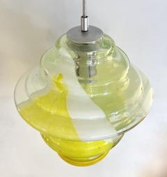 Bespoke Italian Organic Lemon Yellow White Step Tulip Murano Glass Pendant Light - 2912347