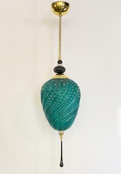Bespoke Italian Oval Black Crystal Green Murano Glass Brass Egg Pendant Light - 3155442