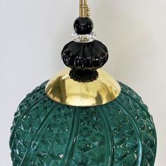 Bespoke Italian Oval Black Crystal Green Murano Glass Brass Egg Pendant Light - 3155444