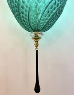 Bespoke Italian Oval Black Crystal Green Murano Glass Brass Egg Pendant Light - 3155449