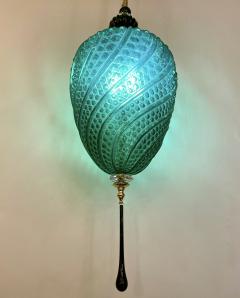 Bespoke Italian Oval Black Crystal Green Murano Glass Brass Egg Pendant Light - 3155451
