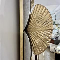 Bespoke Italian Pair of Art Deco Style Curved Leaf Murano Glass Brass Mirror - 3426121
