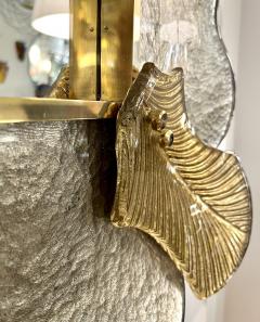 Bespoke Italian Pair of Art Deco Style Curved Leaf Murano Glass Brass Mirror - 3426124