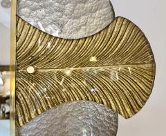 Bespoke Italian Pair of Art Deco Style Curved Leaf Murano Glass Brass Mirror - 3426125