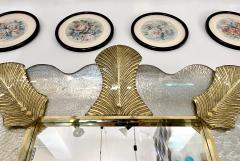 Bespoke Italian Pair of Art Deco Style Curved Leaf Murano Glass Brass Mirror - 3426126
