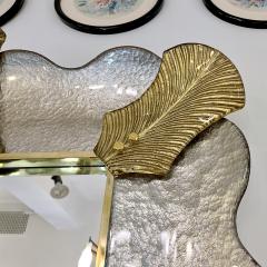 Bespoke Italian Pair of Art Deco Style Curved Leaf Murano Glass Brass Mirror - 3426128