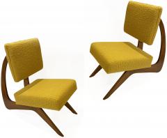 Bespoke Italian Pair of Boucle Mustard Yellow Aero Curved Beech Lounge Chairs - 2529841
