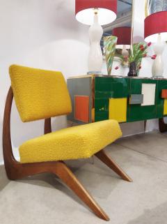 Bespoke Italian Pair of Boucle Mustard Yellow Aero Curved Beech Lounge Chairs - 2529842