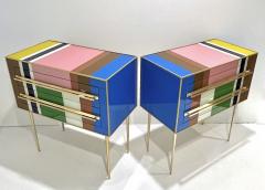 Bespoke Italian Pair of Mondrian Style Blue Green Yellow Chests End Tables - 3668184