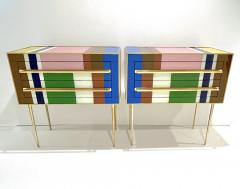 Bespoke Italian Pair of Mondrian Style Blue Green Yellow Chests End Tables - 3668185