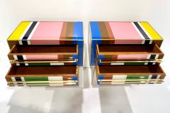 Bespoke Italian Pair of Mondrian Style Blue Green Yellow Chests End Tables - 3668186