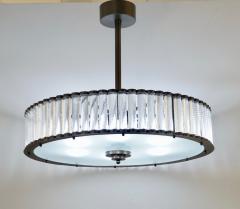 Bespoke Italian Pewter Finish Crystal Murano Glass Flush Mount Drum Chandelier - 1879191