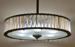 Bespoke Italian Pewter Finish Crystal Murano Glass Flush Mount Drum Chandelier - 1879195