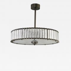 Bespoke Italian Pewter Finish Crystal Murano Glass Flush Mount Drum Chandelier - 1880489