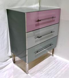 Bespoke Italian Post Modern Pink Gray Glass 3 Drawer Nickel Chest Nightstand - 3135282