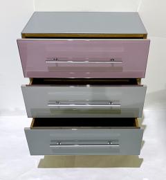 Bespoke Italian Post Modern Pink Gray Glass 3 Drawer Nickel Chest Nightstand - 3135283