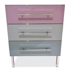 Bespoke Italian Post Modern Pink Gray Glass 3 Drawer Nickel Chest Nightstand - 3135285