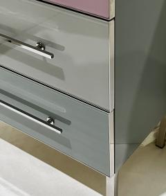 Bespoke Italian Post Modern Pink Gray Glass 3 Drawer Nickel Chest Nightstand - 3135286