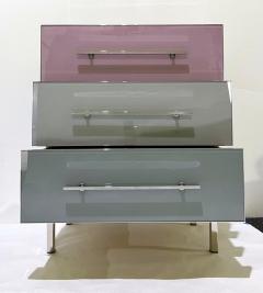 Bespoke Italian Post Modern Pink Gray Glass 3 Drawer Nickel Chest Nightstand - 3135287