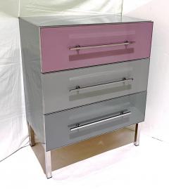 Bespoke Italian Post Modern Pink Gray Glass 3 Drawer Nickel Chest Nightstand - 3135288