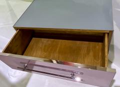 Bespoke Italian Post Modern Pink Gray Glass 3 Drawer Nickel Chest Nightstand - 3135289