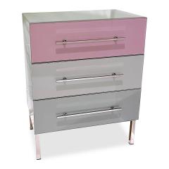 Bespoke Italian Post Modern Pink Gray Glass 3 Drawer Nickel Chest Nightstand - 3135290