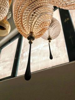 Bespoke Italian Round Black and Pink Crystal Murano Glass Brass Pendant Light - 2412567