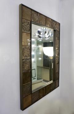 Bespoke Italian Smoked Amber Mirrored Murano Glass Geometric Bronze Tile Mirror - 1823246