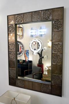 Bespoke Italian Smoked Amber Mirrored Murano Glass Geometric Bronze Tile Mirror - 1823255