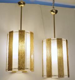 Bespoke Modern Art Deco Italian Gold White Murano Glass Brass Lantern Chandelier - 2117156