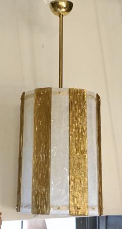 Bespoke Modern Art Deco Italian Gold White Murano Glass Brass Lantern Chandelier - 2117157