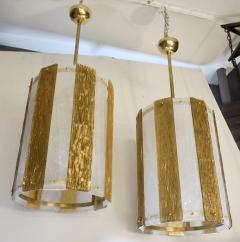 Bespoke Modern Art Deco Italian Gold White Murano Glass Brass Lantern Chandelier - 2117158