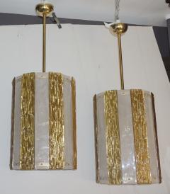 Bespoke Modern Art Deco Italian Gold White Murano Glass Brass Lantern Chandelier - 2117159