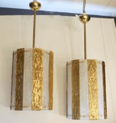 Bespoke Modern Art Deco Italian Gold White Murano Glass Brass Lantern Chandelier - 2117160