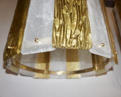 Bespoke Modern Art Deco Italian Gold White Murano Glass Brass Lantern Chandelier - 2117164