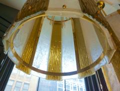 Bespoke Modern Art Deco Italian Gold White Murano Glass Brass Lantern Chandelier - 2117165