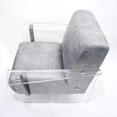 Bespoke Modernist Lucite Acrylic Lounge Armchair in Motley Gray Faux Leather - 1350301