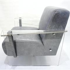 Bespoke Modernist Lucite Acrylic Lounge Armchair in Motley Gray Faux Leather - 1350306