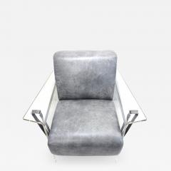 Bespoke Modernist Lucite Acrylic Lounge Armchair in Motley Gray Faux Leather - 1352787