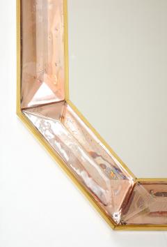 Bespoke Octagonal Pink Murano Glass and Brass Mirror - 3987891