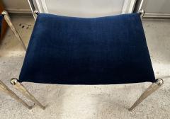 Bespoke Pair of Nickel Plated Bronze Benches Upholstered in Velvet - 4523913