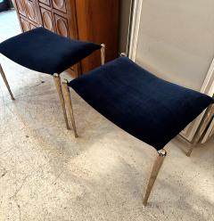 Bespoke Pair of Nickel Plated Bronze Benches Upholstered in Velvet - 4524016